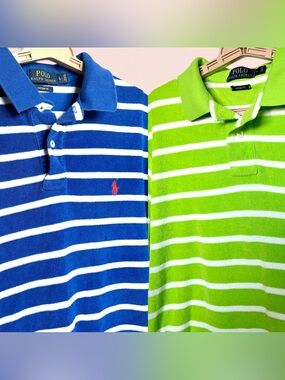 Lot of 2 Polo Ralph Lauren Men Terry Cloth Polo Shirts Striped Sz L Towel Beach